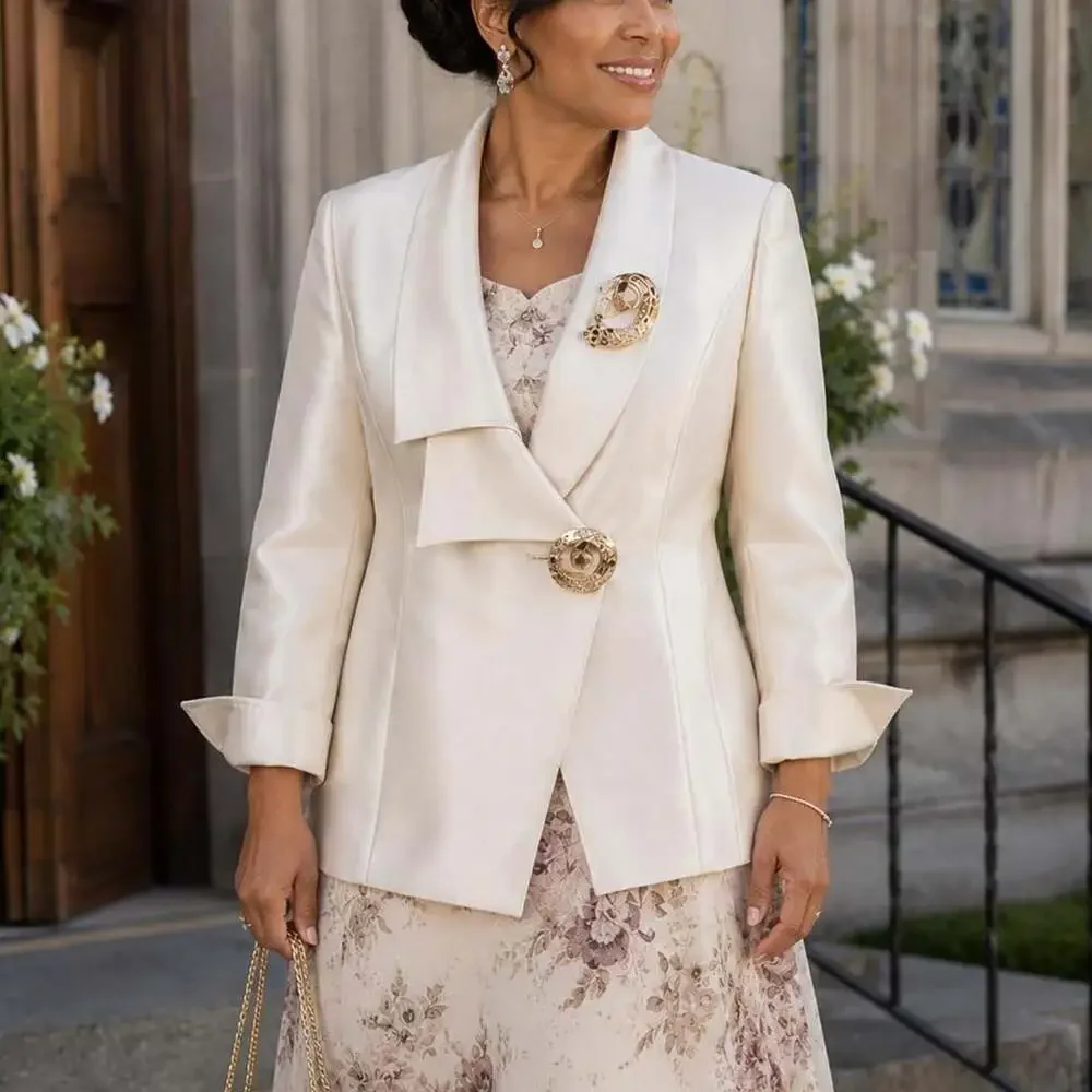 Galerie Interplay Cream Blazer with Rhinestone Brooch, Size Large
